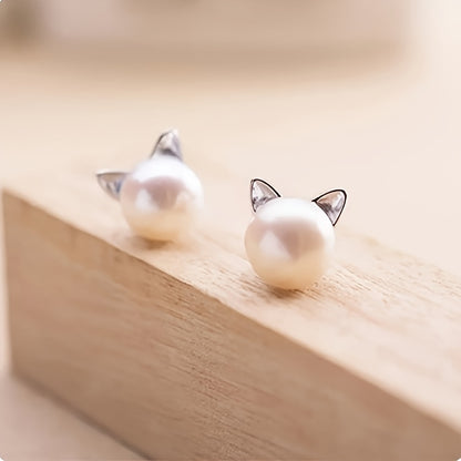 Elegant Cat Ear Pearl Stud Earrings – Chic Accessory for Women