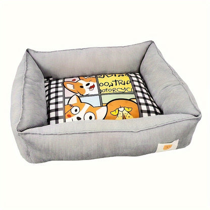 Winter Warm Pet Sofa Bed – Corduroy Lounger for Extra Comfort