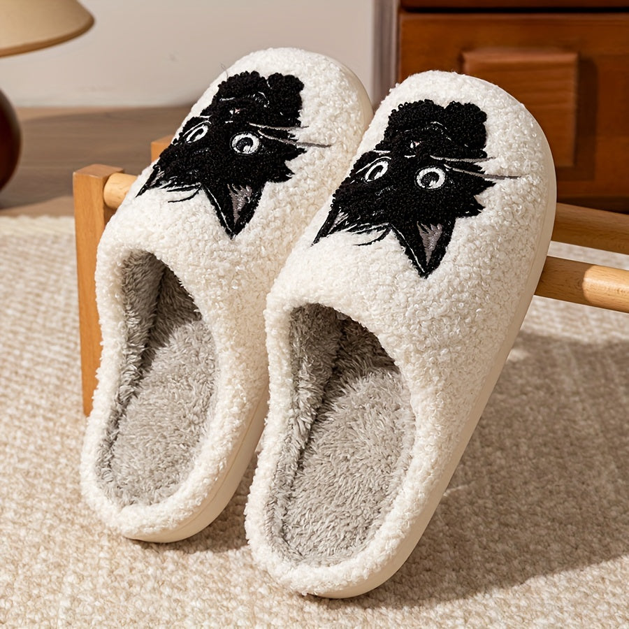 Cozy & Cute Kitty Winter Slippers for Women – Warm, Non-Slip Corduroy Home Shoes