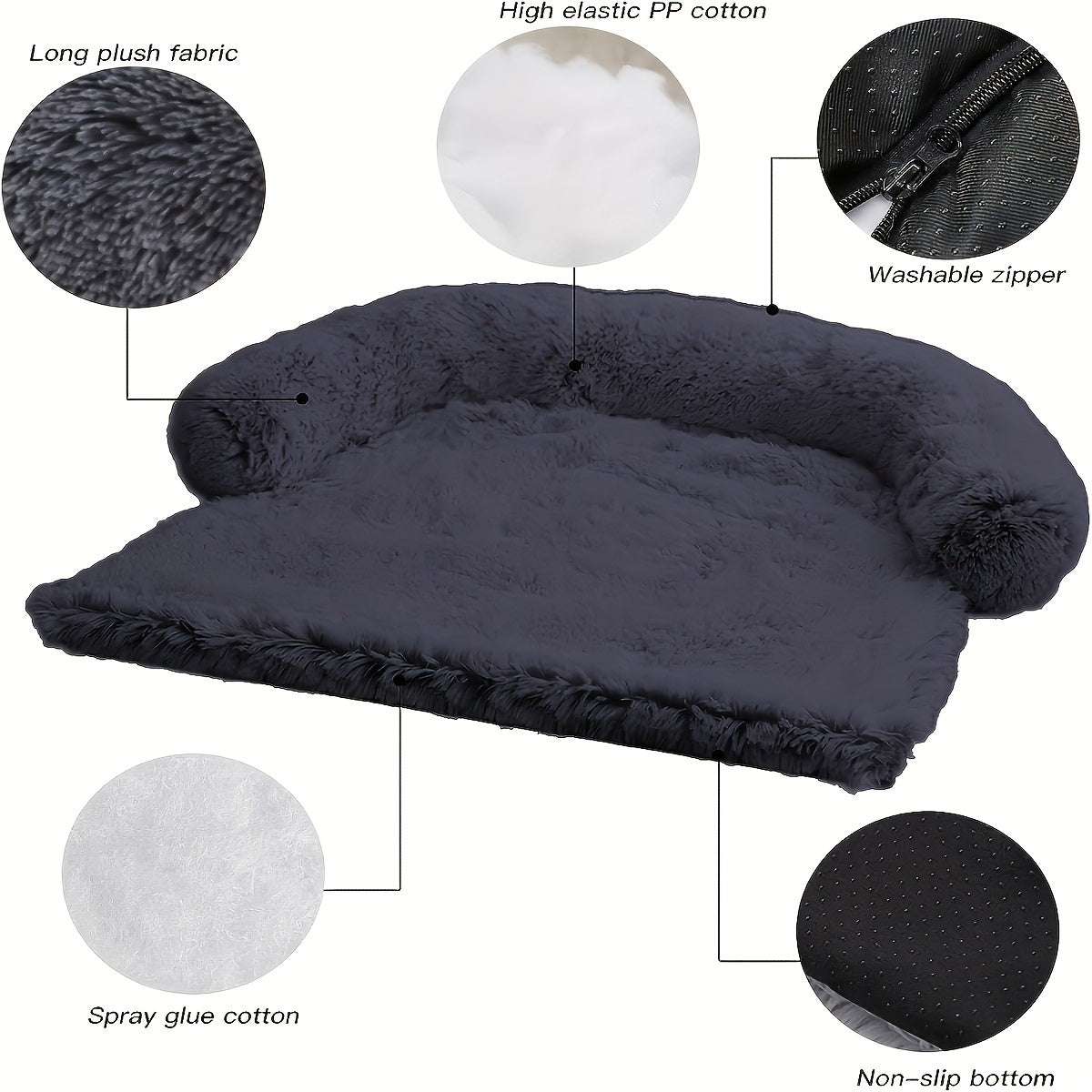 Plush Dog Bed - Soft Dog Cushion with Removable Washable Cover