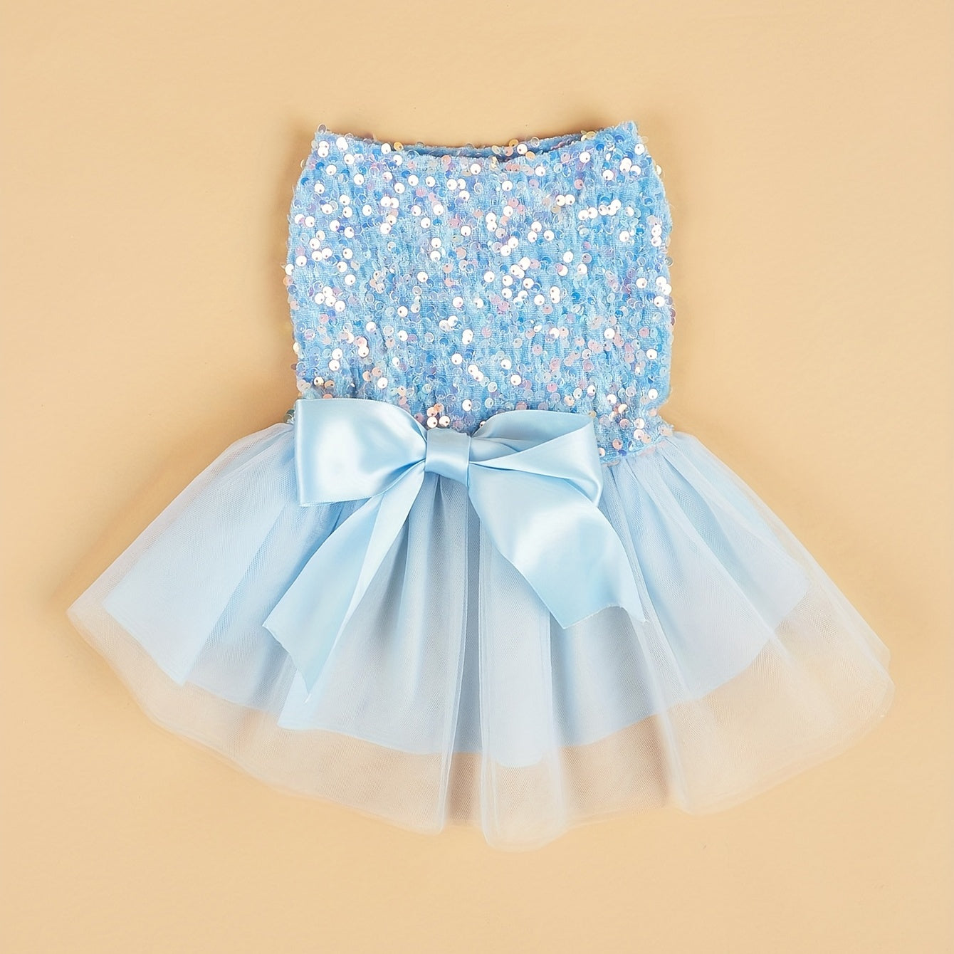 Sparkle and Shine: Pet Sleeveless Sequin Bow Mesh Dress