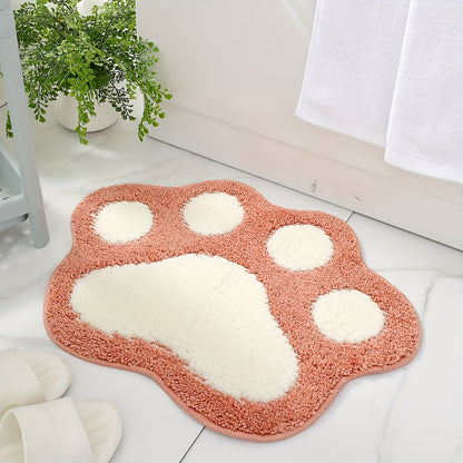 Ultra-Soft Flocked Bath Mat – Non-Slip, Absorbent & Machine Washable with Cute Paw Print Design for Bathroom Decor