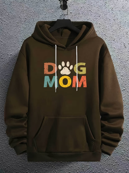 "DOG MOM" Letter Print Long Sleeve Hoodie Sweatshirt – Casual Sports & Fashionable Streetwear