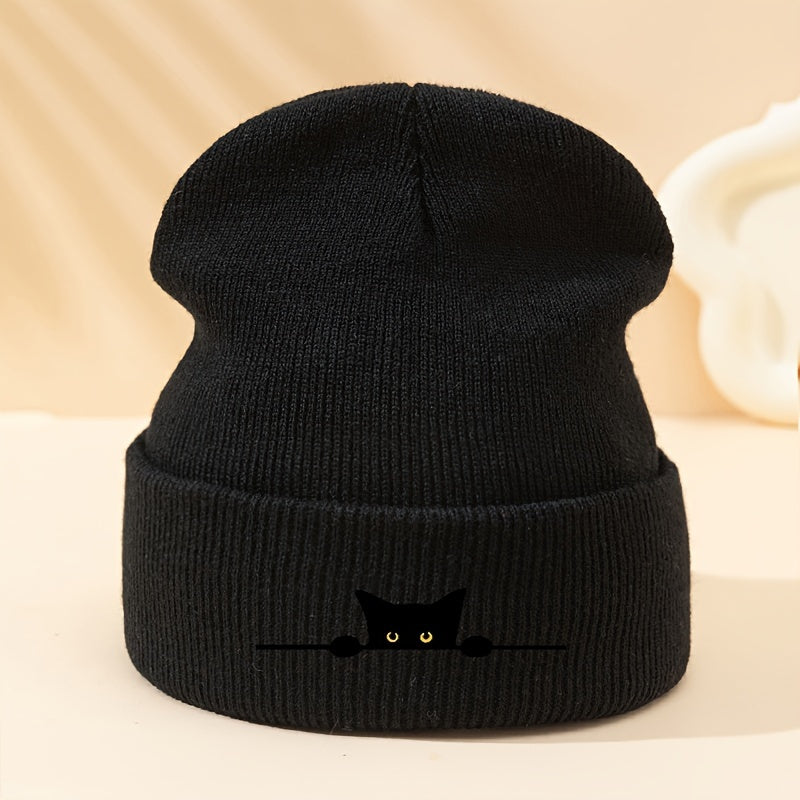 Unisex Cartoon Cat Embroidery Knit Beanie – Stylish Winter Warmth for Cat Lovers