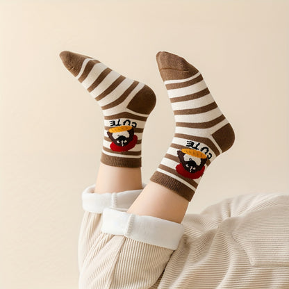 Kid's Soft & Skin-Friendly Color Block Paw Pattern Socks – 3 Pairs for Autumn & Winter