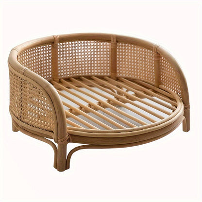 Summer Cool Rattan Woven Pet Bed – Bohemian Comfort for Small Dogs