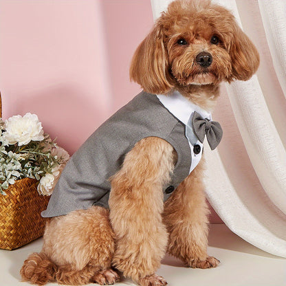 Small Dog Puppy Clothes Pet Shirt - Wedding Formal Suit with Bow Tie Costume