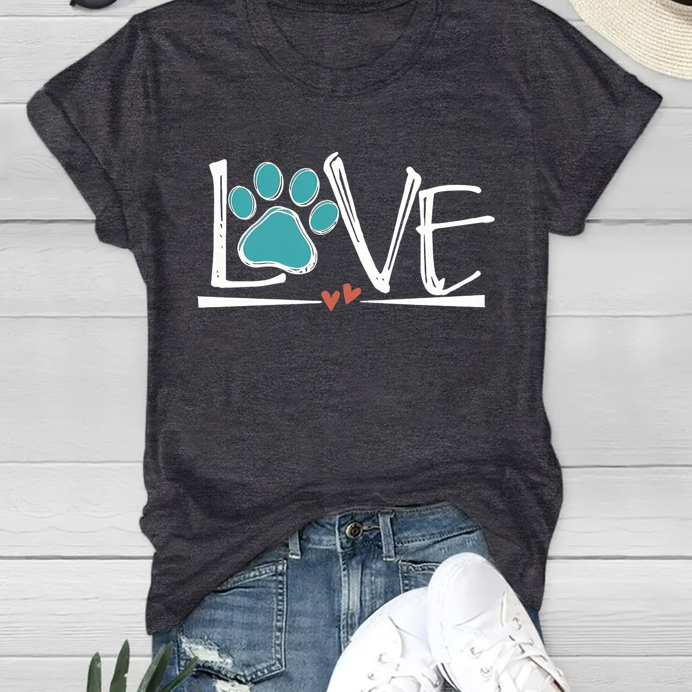 Paw Print Crew Neck T-Shirt – Casual & Comfortable Short Sleeve Top