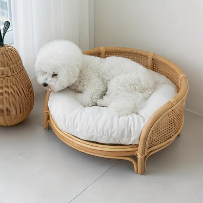 Summer Cool Rattan Woven Pet Bed – Bohemian Comfort for Small Dogs