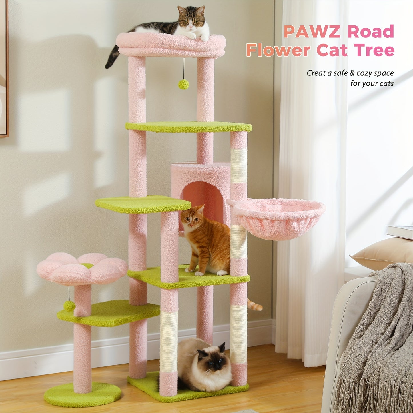 59" Flower Cat Tree – Multi-Level Fun for Indoor Cats