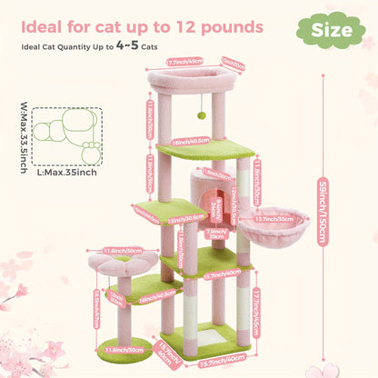 59" Flower Cat Tree – Multi-Level Fun for Indoor Cats