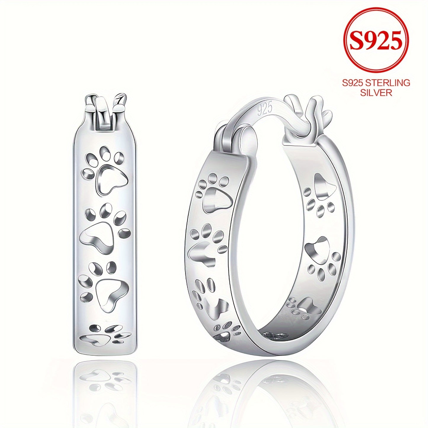 925 Sterling Silver Paw Print Hoop Earrings – Simple & Elegant Vacation Style