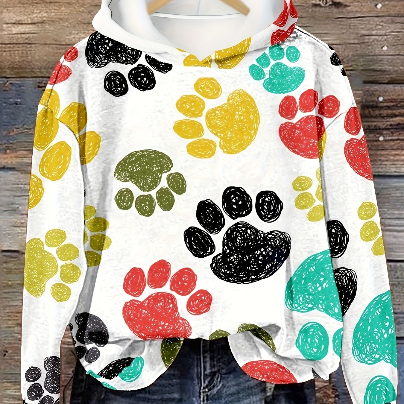 Women's Cute Dog Paw Print Hooded Sweatshirt - Colorful & Comfortable Sportswear