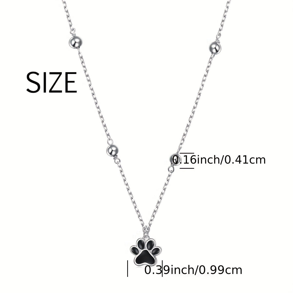 S925 Sterling Silver Dog Paw Choker Necklace – Cute Cartoon Animal Theme, Silver Toned with Beads