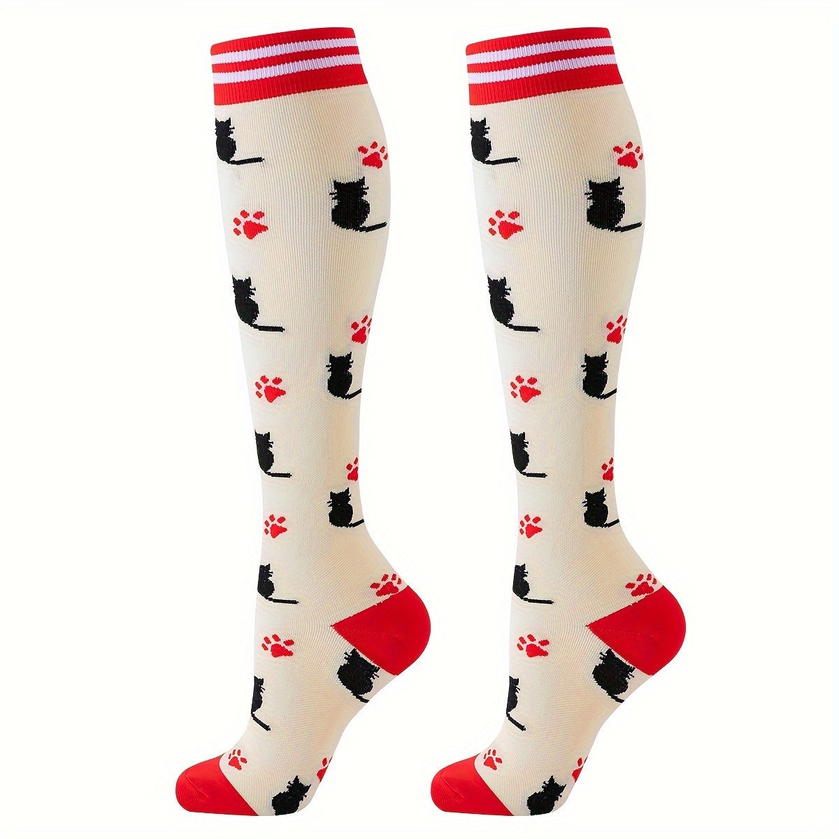 5 Pairs of Cartoon Cat Patterned Men's Over-The-Calf Breathable Compression Socks – Soft, Comfy, Moisture-Wicking, and Stylish for Outdoor Fitness Exercises