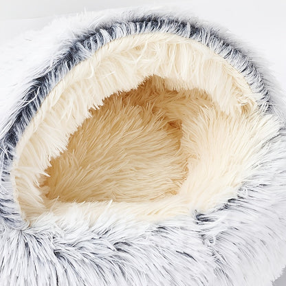 Plush Round Hooded Pet Bed – A Cozy Retreat for Your Furry Friends