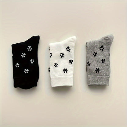 6 Pairs of Adorable Puppy Paw Print Socks – Fashionable Mid-Tube Socks for Women