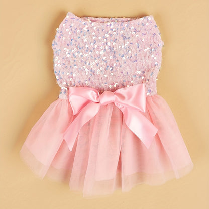 Sparkle and Shine: Pet Sleeveless Sequin Bow Mesh Dress