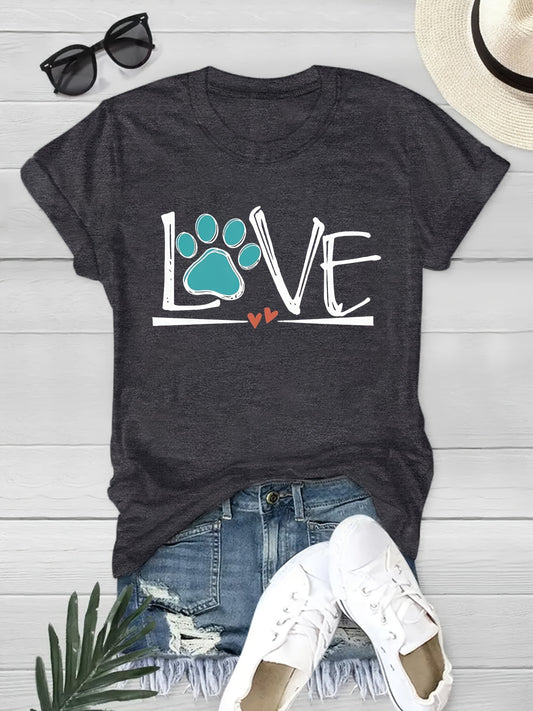 Paw Print Crew Neck T-Shirt – Casual & Comfortable Short Sleeve Top