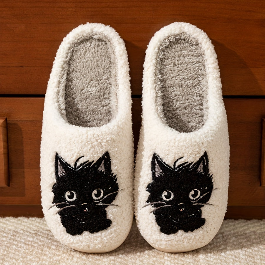 Cozy & Cute Kitty Winter Slippers for Women – Warm, Non-Slip Corduroy Home Shoes