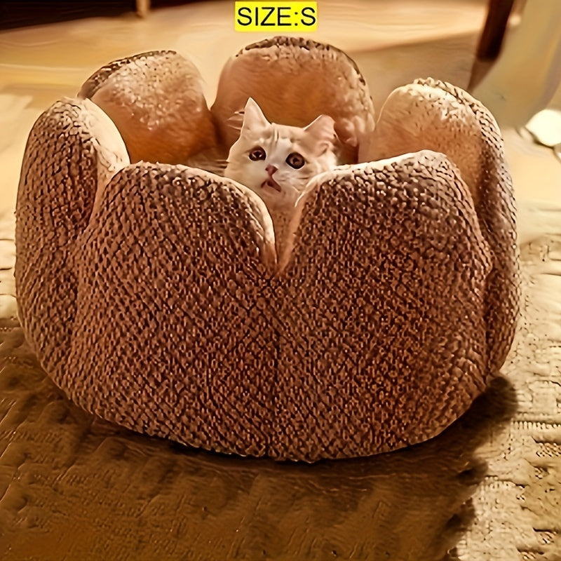 Petal-Shaped Cat Bed – Soft Plush Round Pet Basket for Cats and Small Dogs