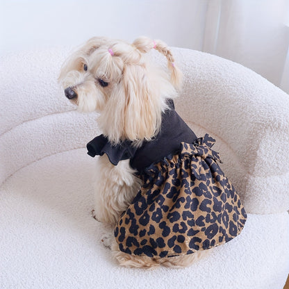 Cat and Dog Leopard Print Bow Dress with Flying Sleeves