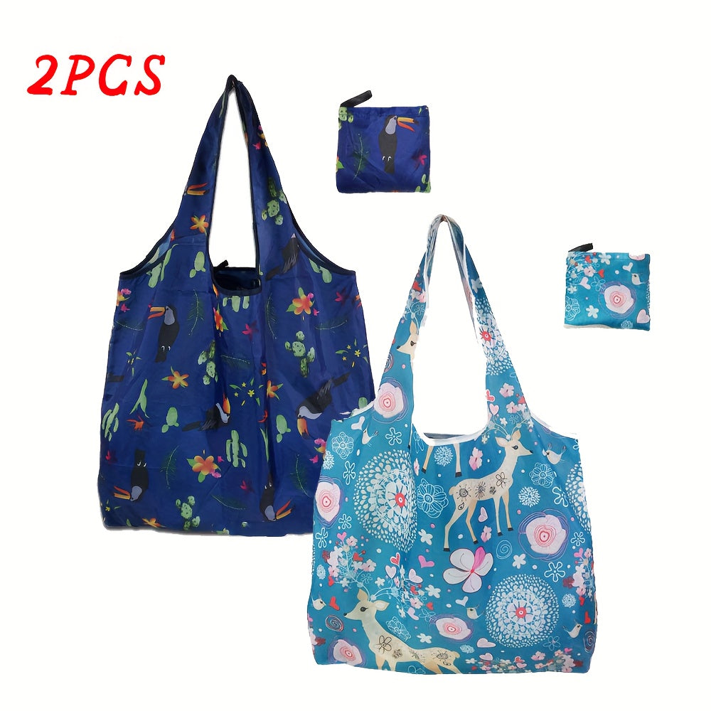 2-Pack Reusable Grocery Tote Bags with Cute Cat Design