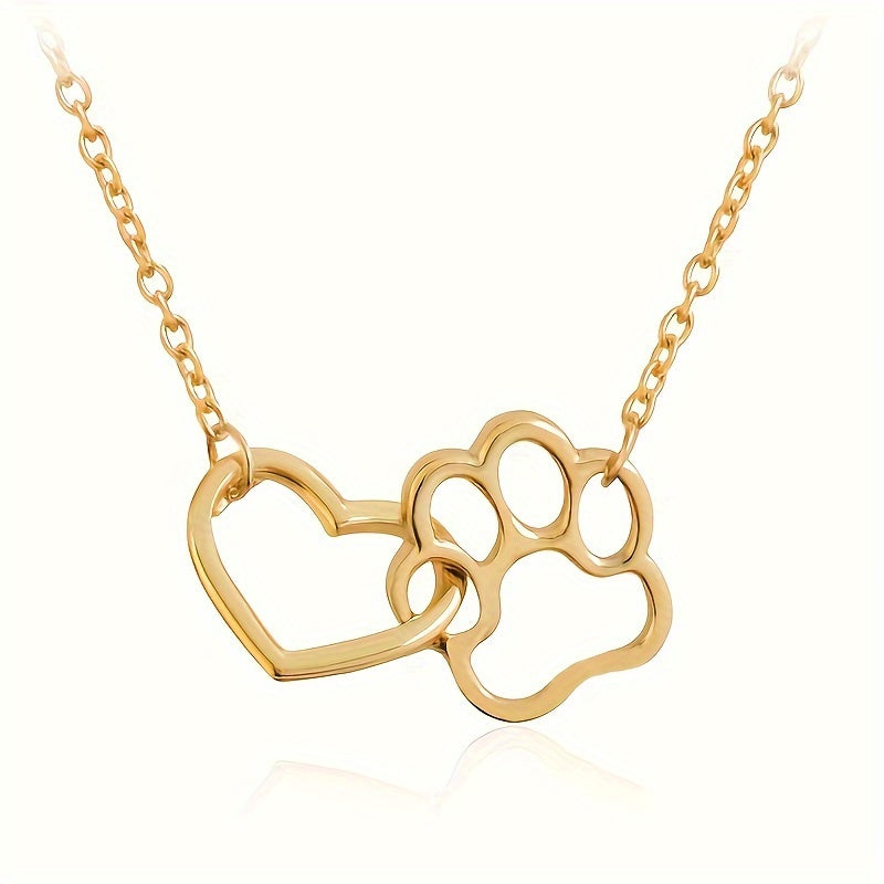 Simple Dog Footprint Heart Pendant Necklace – Adorable Jewelry for Dog Lovers