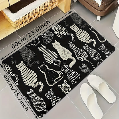 Charming Cat Silhouette Bath Mat – Fade-Resistant, Non-Slip Polyester Rug for Bathroom Decor