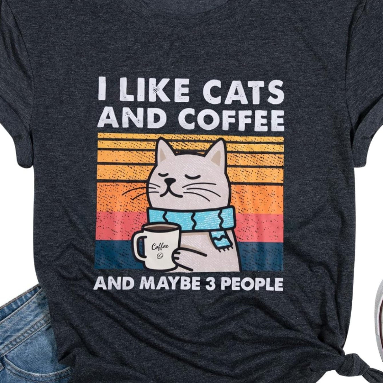 Cat Shirt – "I Like Cats and Coffee and Maybe 3 People" Graphic T-Shirt