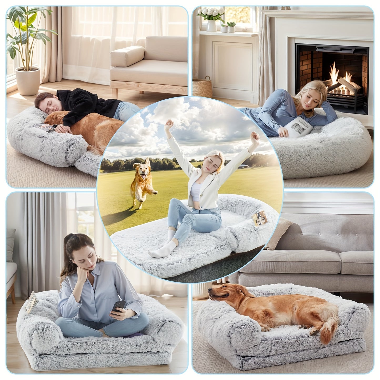 71"x43"x12" Orthopedic Human Dog Bed - Foldable Plush Washable Bed for Large Dogs and People