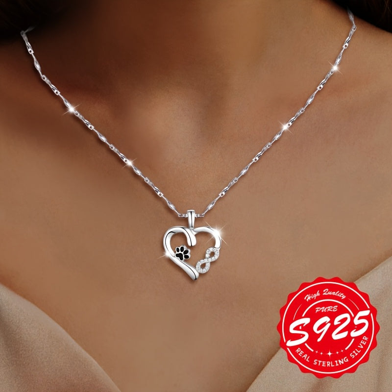 S925 Sterling Silver Women's Cat Claw Infinite Love Necklace – A Perfect Gift for Pet Lovers