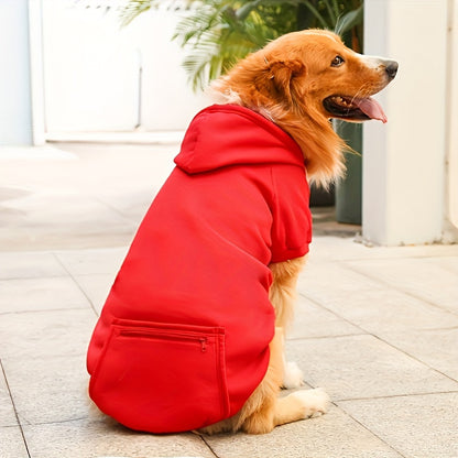 Cozy Red Pet Hoodie with Zipper Pocket – Stylish Comfort for Your Furry Friend