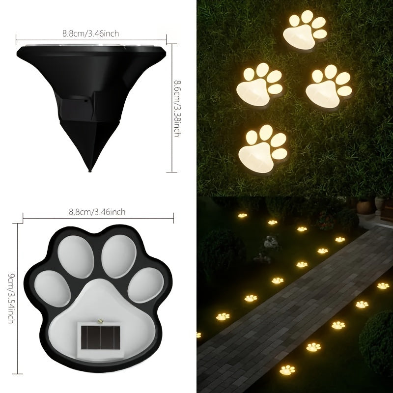 4-Pack Solar Powered Paw Print Lawn Lights – LED Garden Path Lighting