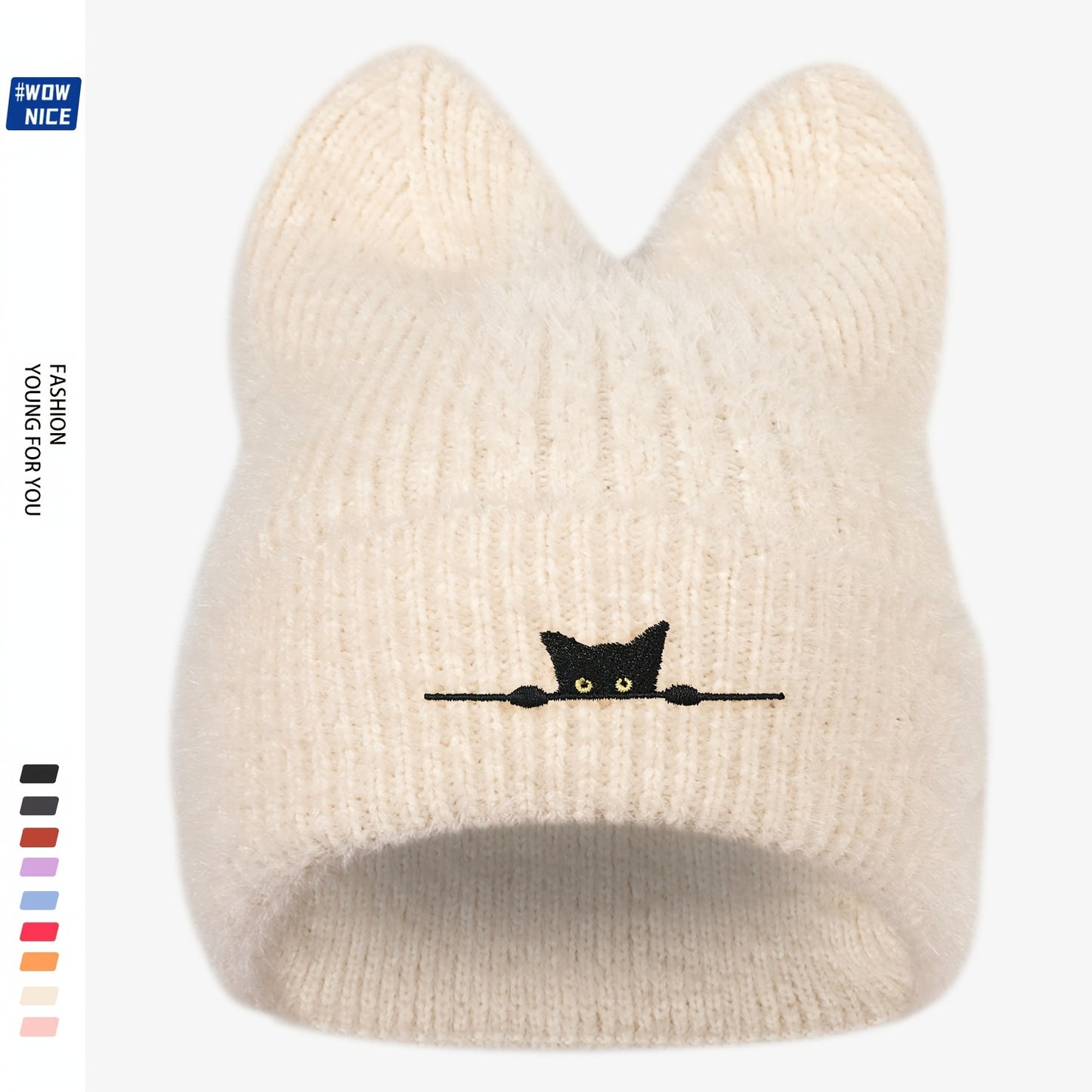 Cozy Black Cat Embroidered Knit Beanie – Stylish Warmth for Winter Adventures