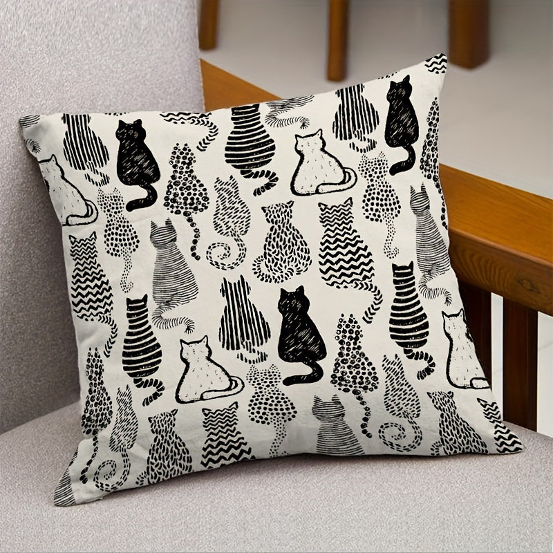 Contemporary Cat-Themed Decorative Throw Pillow Cover