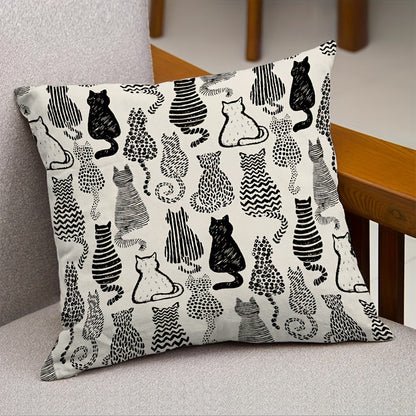 Contemporary Cat-Themed Decorative Throw Pillow Cover