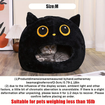 Cartoon Cat House Bed – Cozy Winter Warm Enclosed Pet Cave for Cats and Small Dogs