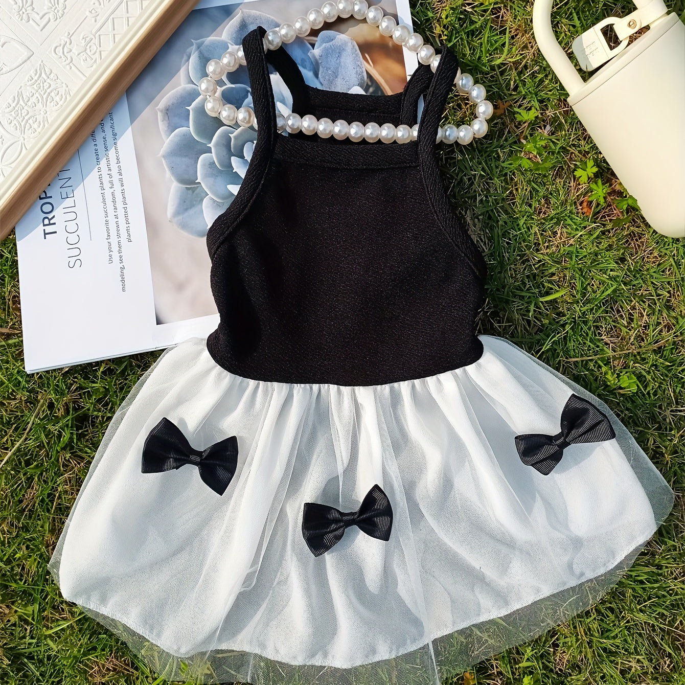 Chic Hepburn-Inspired Pet Dress with Bowknot - Breathable Mesh Tutu Skirt for Small to Medium Dogs and Cats