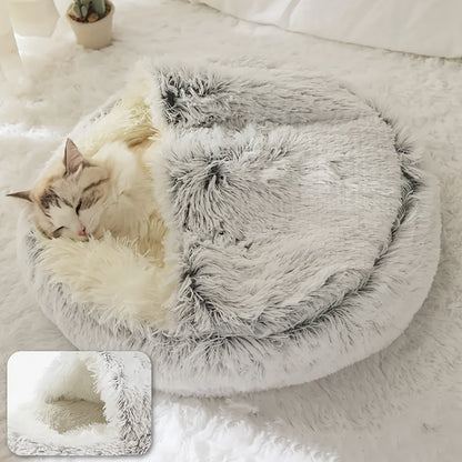 Plush Round Hooded Pet Bed – A Cozy Retreat for Your Furry Friends