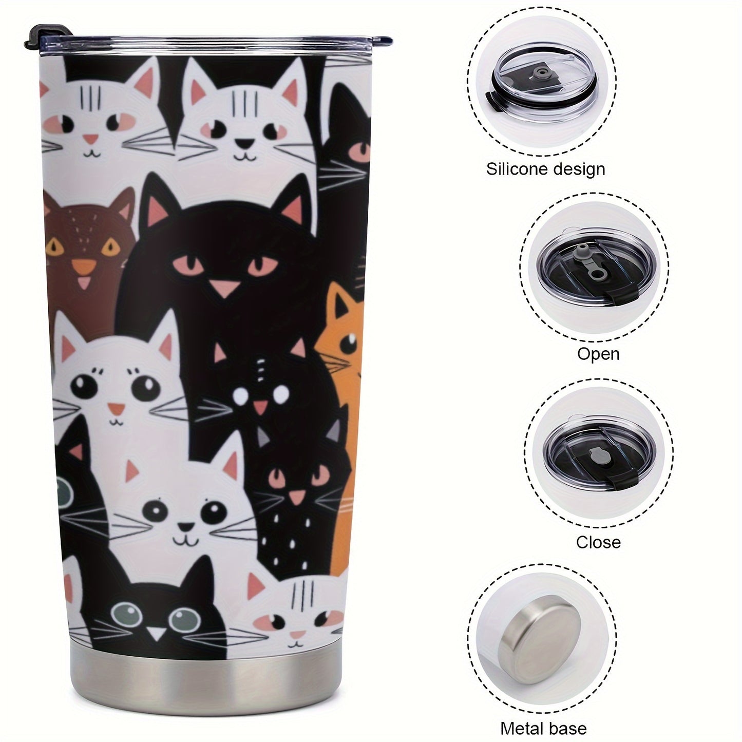 20oz Cute Cat Print Stainless Steel Travel Mug – Stylish, Durable, and Insulated