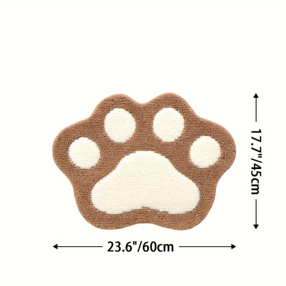 Ultra-Soft Flocked Bath Mat – Non-Slip, Absorbent & Machine Washable with Cute Paw Print Design for Bathroom Decor