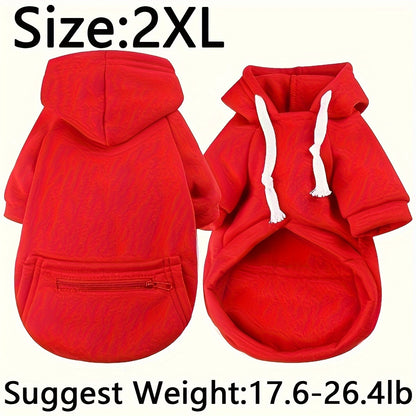 Cozy Red Pet Hoodie with Zipper Pocket – Stylish Comfort for Your Furry Friend