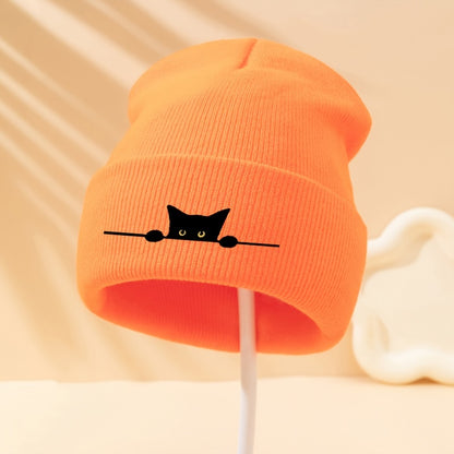 Unisex Cartoon Cat Embroidery Knit Beanie – Stylish Winter Warmth for Cat Lovers