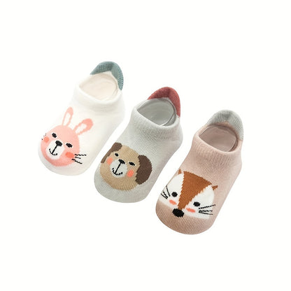 3-Pairs Cute Cartoon Animal Floor Socks – Non-Slip Comfort for Toddlers