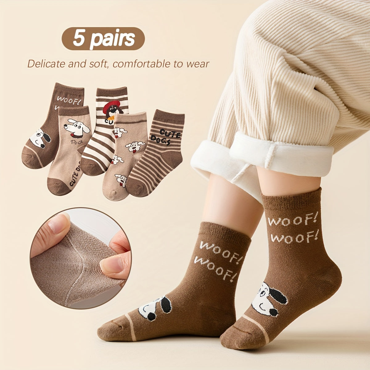 Kid's Soft & Skin-Friendly Color Block Paw Pattern Socks – 3 Pairs for Autumn & Winter