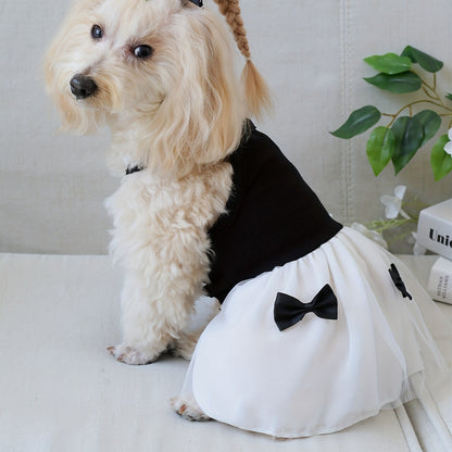 Chic Hepburn-Inspired Pet Dress with Bowknot - Breathable Mesh Tutu Skirt for Small to Medium Dogs and Cats