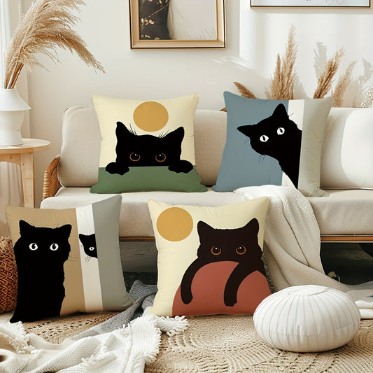 4-Pack Contemporary Cat Cartoon Decorative Throw Pillow Covers – 18x18 Inches