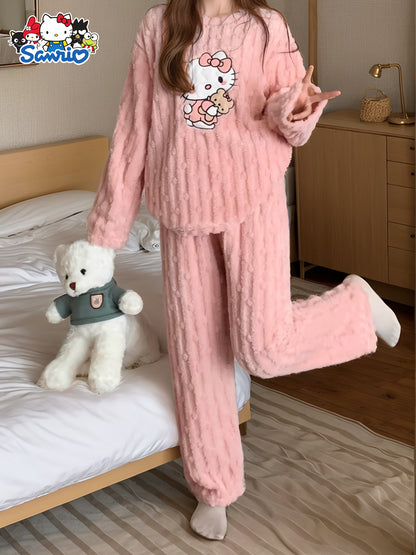 Hello Kitty Plush Pajama Set – Cozy Loungewear for Fall & Winter