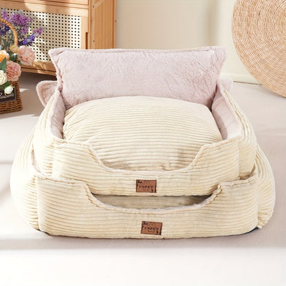 Cozy Corduroy PET Bed with Removable Cushion